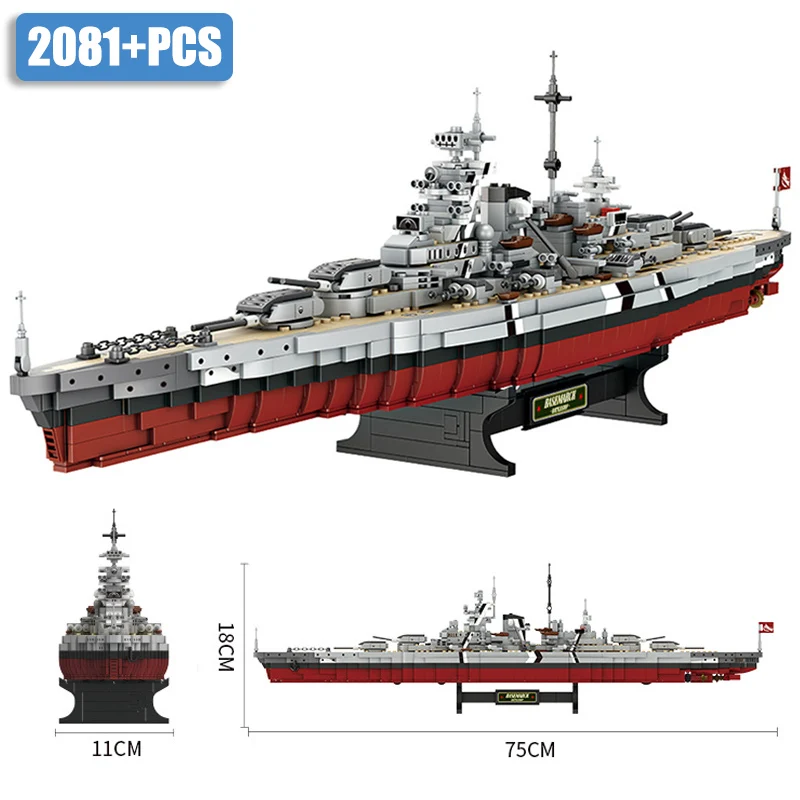 Military WW2 Series Bismarck Battleship Large Boat Model Weapon Building Blocks - £165.09 GBP