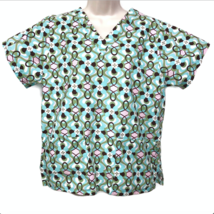 EUC Tafford Brown Pink Floral Scrub Shirt Sz Small Made In USA Nurse Vet... - $19.95