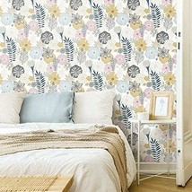 Pink Perennial Blooms Peel And Stick Wallpaper From Roommates, Model Number - £32.20 GBP