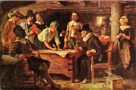 Vtg Postcard The Mayflower Compact Signing  Early America Postcard c1972 - £5.16 GBP