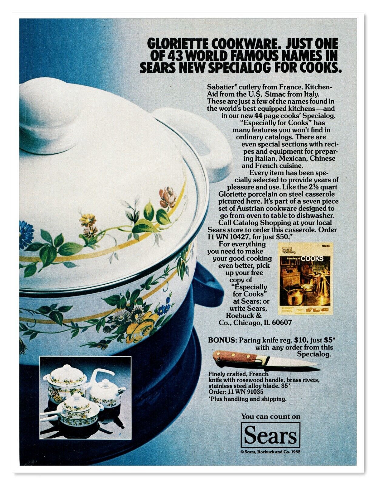 Sears Roebuck Gloriette Enamel Cookware Vintage 1982 Full-Page Print Magazine Ad - $9.70