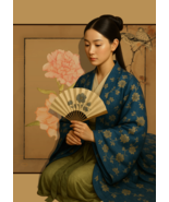 Elegant Asian Woman Digital Wall Art – Traditional Fan Cultural Painting Print - $83.24 CAD
