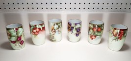 Six Antique Limoges W.G. &amp; Co France Gold Trim Floral Fruit Design Cups Tumblers - £38.89 GBP