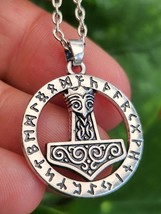 Thor&#39;s Hammer Necklace Pendant Raven Mjolnir Rune all Father Valhalla 18&quot; Chain - £5.01 GBP