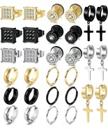 15 Pairs Earrings Set for Men and Women, Black Silver 14K Gold Plated Ea... - £17.22 GBP