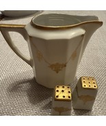 Salt Pepper &amp; Creamer Set Porcelain White &amp; Gold Floral Pattern Trim - €34,18 EUR