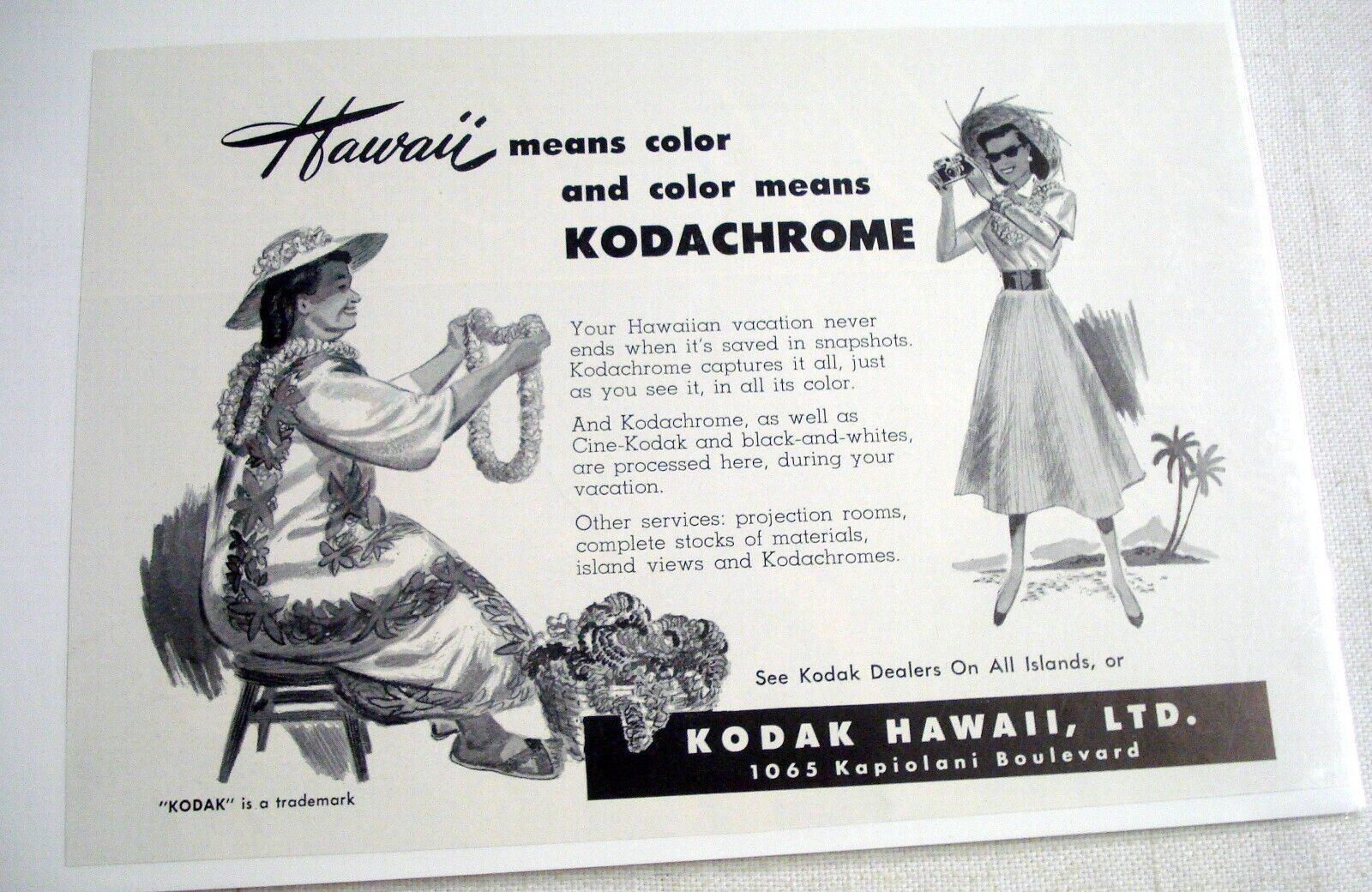 1950 Ad Kodak Hawaii, Ltd. Hawaii Means Color and Color Means Kodachrome - $7.99