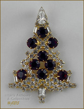 Eisenberg Ice Signed Large Candle Tree Pin Clear and Red Rhinestones (#J1215) - £140.65 GBP