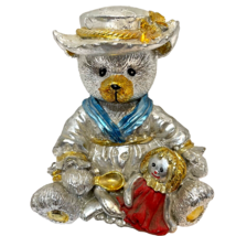 Rare Vintage Ceramic Metallic Painted Teddy Bear with Doll Bank with Stopper 7&quot; - £22.78 GBP
