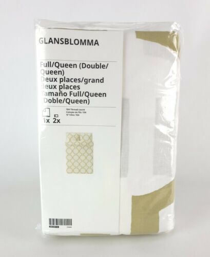 Primary image for Ikea GLANSBLOMMA Full/Queen Duvet Cover w/ 2 Pillowcases White/Light Beige-Green