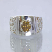 Yellow Cambodia Zircon Oval 925 Silver Ajoure Filigree Ring size 8.5 Design 113 - £89.59 GBP