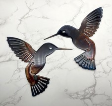 Hummingbird Copper Blue Pair Metal Wall Art Décor 6&quot; x 6&quot; each - £24.49 GBP