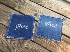 Upcycled Denim Jeans Personalized Pot Holders Hot Pads Made To Order Pot... - $14.85