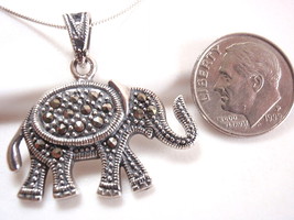 Decorated Elephant Marcasite Necklace 925 Sterling Silver Corona Sun Jewelry - £15.91 GBP