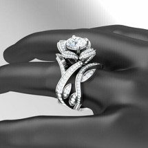 Lotus Engagement Ring Set 3.50Ct Simulated Diamond 14k White Gold Over Size 9.5 - £125.87 GBP