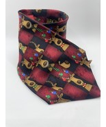 Yule Tie Greetings Hallmark MMG Christmas Tie Smiling Reindeer Squares- ... - $8.00