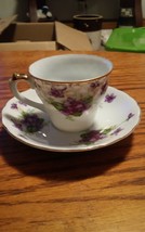 Lefton China Hand Painted Violet Tea Cup &amp; Saucer Set - £11.75 GBP
