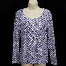 Karen Scott Womens Abstract Print Shirt S Small Periwinkle Black White Stripe - £12.60 GBP