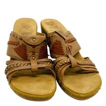 Nine West Brown w/ Orange Accent Wedge Leather Sandals Women's Sz 8 - $19.20