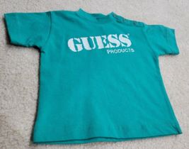 Vintage Baby Guess Logo Jeans Green Turquoise Toddler Baby Size XS T Shirt - $14.00