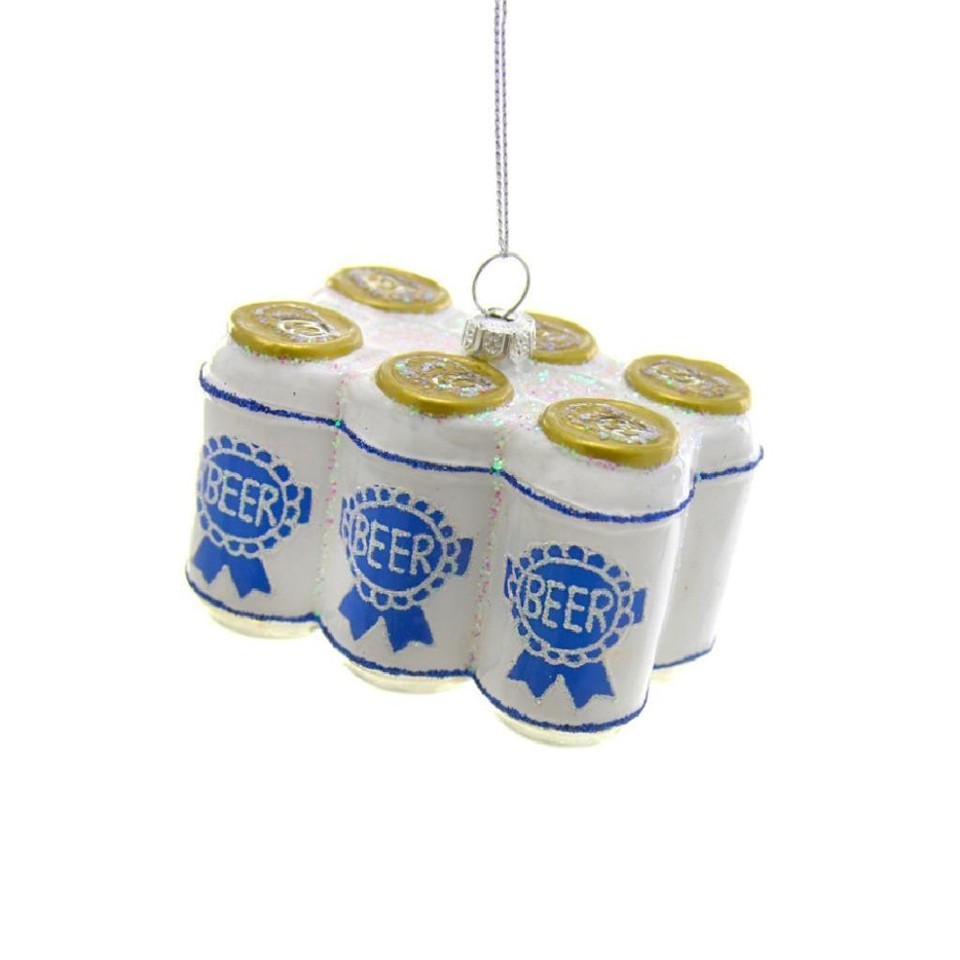 SIX PACK OF BEER ORNAMENT 3&quot; Funny Blue Ribbon Glass Christmas Tree NEW - $19.95
