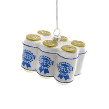 SIX PACK OF BEER ORNAMENT 3&quot; Funny Blue Ribbon Glass Christmas Tree NEW - €17,32 EUR