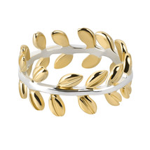 Serenity Two Tone Leaf Wrap Ivy Band Gold over Sterling Silver Ring-8 - £24.84 GBP