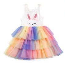 NEW Boutique Sequin Easter Bunny Rabbit Girls Lace Rainbow Tutu Dress - £5.48 GBP+