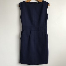 Theory Ponte Knit Dress 2 Navy Blue Sleeveless Back Zip Short Sleeve Zip Pencil  - £29.66 GBP