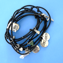 Alliegro Braided Leather 78&quot; Long Wrap Necklace Bracelet Anklet Multiple Charms - £30.05 GBP