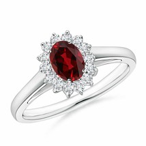 Princess Diana Inspired Garnet Ring with Diamond Halo in Platinum Size 7 - £1,113.14 GBP