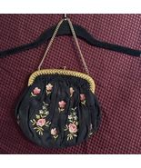 Vintage 1930s Black Silk Embroidered Purse Brass Push-Ball Clasp Excelle... - €160,11 EUR