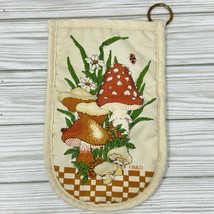 Vintage B&amp;D Mushroom Wild Flower Quilted Oven Mitt Orange Beige Metal Hang Ring - £19.76 GBP