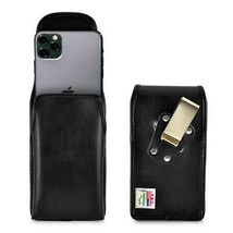 iPhone 12 &amp; 12 Pro 5G (2020) Vertical Holster Black Leather Pouch with Heavy - £23.58 GBP