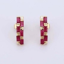 4.20Ct Baguette Simulated  Ruby Hoop Earrings 14k Yellow Gold Plated Women - £79.04 GBP