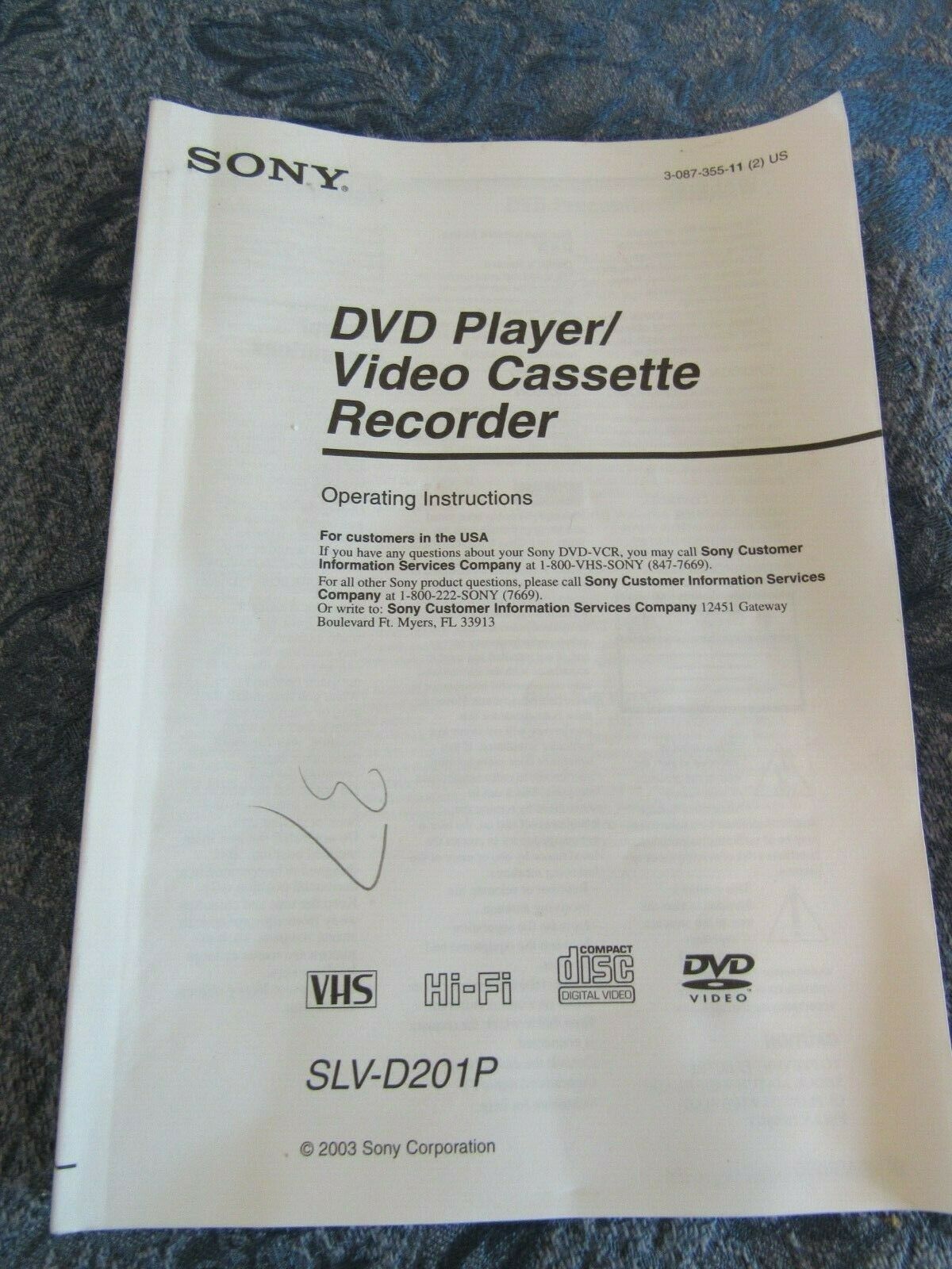 Sony SLV-D201P User Manual Operating Instructions DVD VHS - $19.86