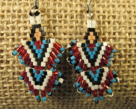 Earrings Pierced Beaded Dangles Indian Women 1.5&quot; Silver-tone Shepherd Hooks - £6.24 GBP