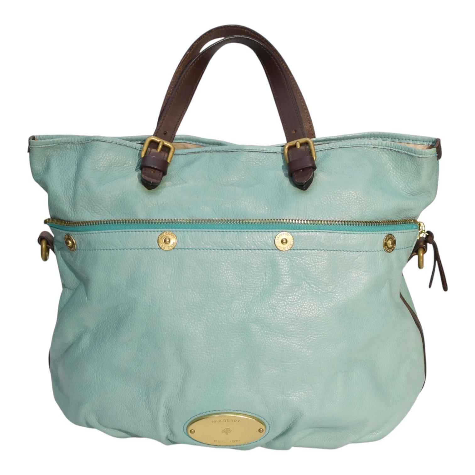Mulberry Tillie Tote Bag Aqua Blue Leather with Brown Handles & detachable strap Item image 2