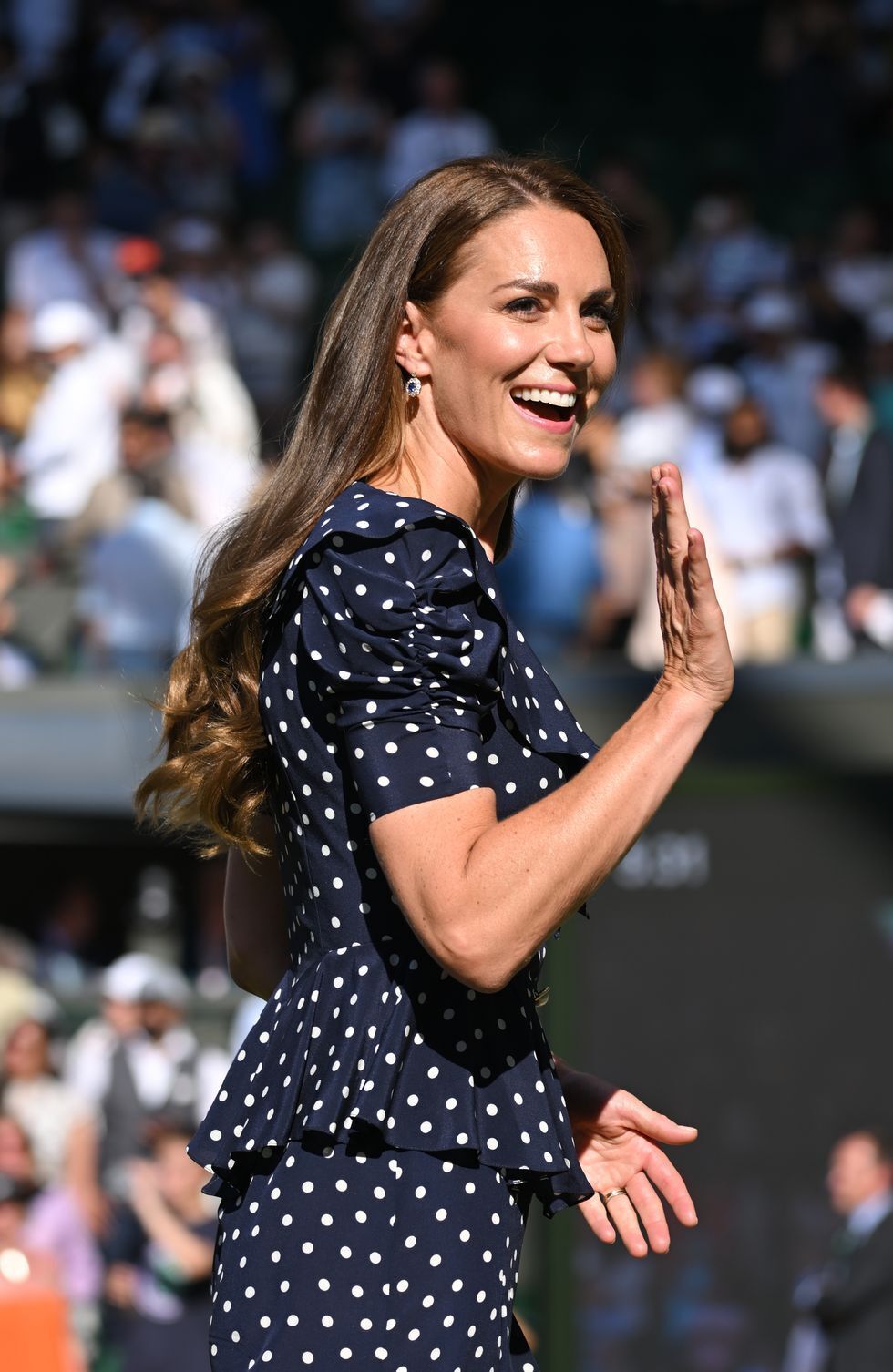 Kate Middleton Inspired Navy Polka Dot Puffed Sleeve Peplum Fit & Flare Dress OZ Item image 6