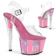 PLEASER SKY-308OF Women&#39;s 7&quot; Heel Platform Ankle Strap W/Opal Flakes Shoes - £63.23 GBP