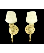 Pair of Miami-Carey Wall Sconce Torch Lights, Flame Pattern Milk Glass S... - $200.11 CAD
