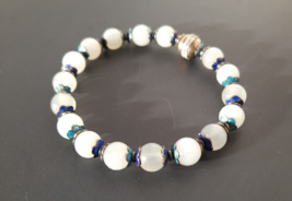 VTG and OOAK Sea Opal Cloisonné 7&quot; Memory Wire Sterling Bracelet Screw clasp OLD - £128.37 GBP