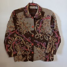 Vintage Life Style Woman Button Up Jacket Size 3X Brown w/Multicolor Emb... - $454.67 MXN
