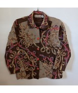 Vintage Life Style Woman Button Up Jacket Size 3X Brown w/Multicolor Emb... - $454.67 MXN