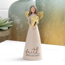 “Faith God Answers” Angel Holding Gold Cross Angel Figurine - £11.75 GBP