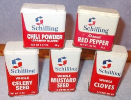 Vintage Schilling McCormick Spices Tins Lot of 5 Cloves Mustard Celery S... - £11.70 GBP