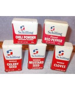 Vintage Schilling McCormick Spices Tins Lot of 5 Cloves Mustard Celery S... - $14.95