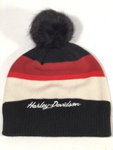 Harley-Davidson Womens Striped Pom Colorblock H-D Script Knit Beanie Hat Cap - £29.98 GBP