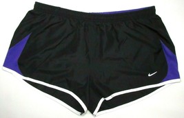 Nike Dryfit Women&#39;s BLACK/PURPLE Running Shorts Sz L. 573728-012 - £21.17 GBP