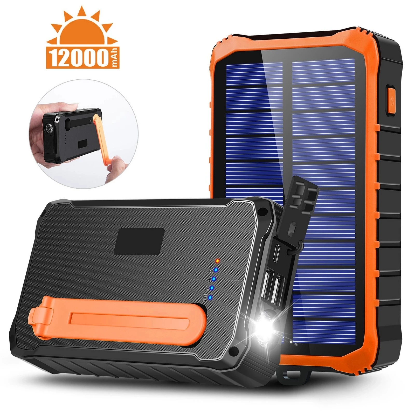 Solar Charger 12000MAh Portable Hand Crank Phone Charger USB Ports Solar Power B - £75.18 GBP